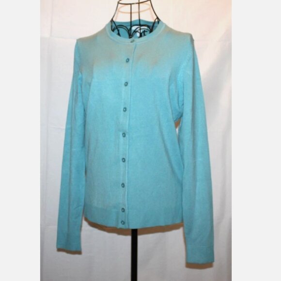 Light Blue-Green Cardigan Sweater Button Front Knit NWT Charter Club Sz M LS - Picture 1 of 4